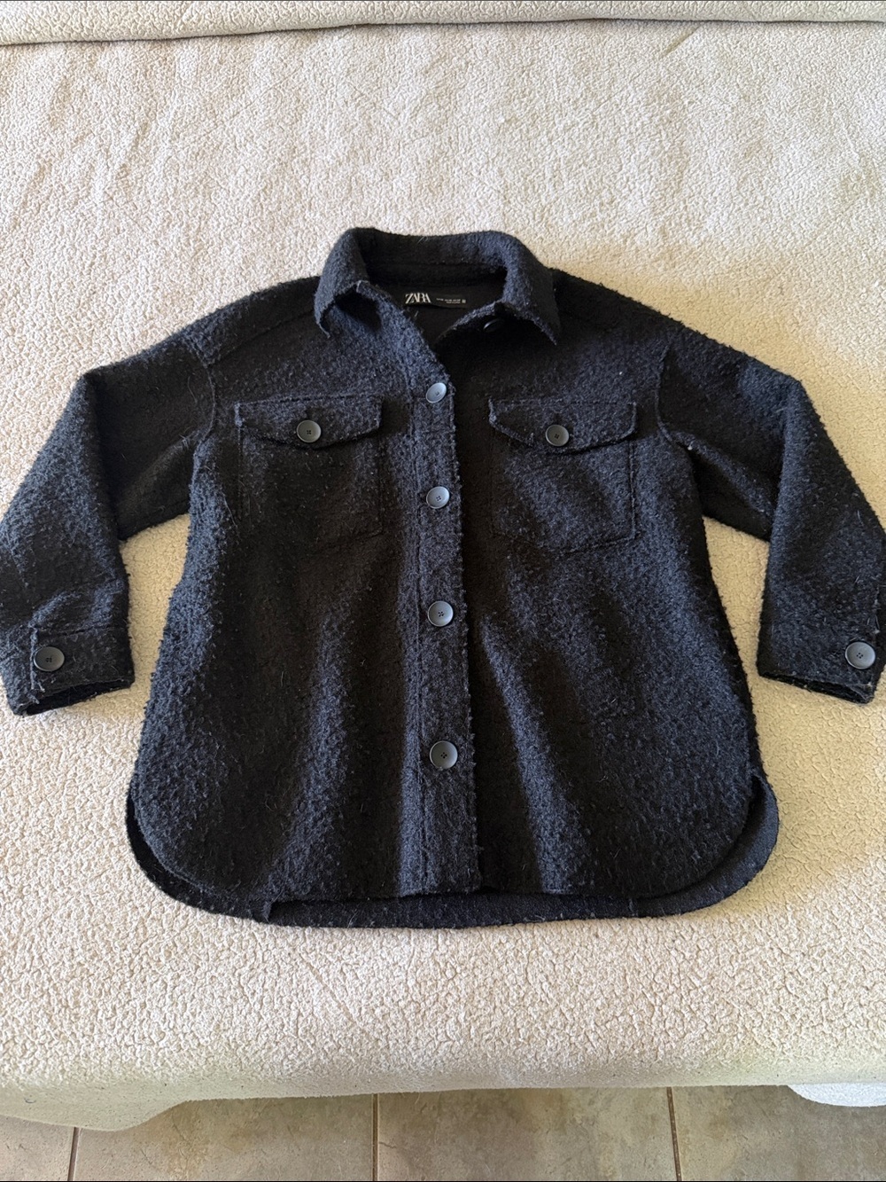 Zara Black Teddy Jacket Oversized Shacket Size XS